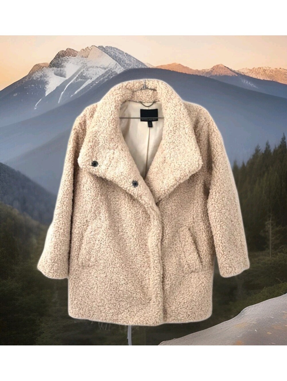 Banana Republic Sherpa Teddy Coat Jacket Cream Tan Womens Large Oversized Collar